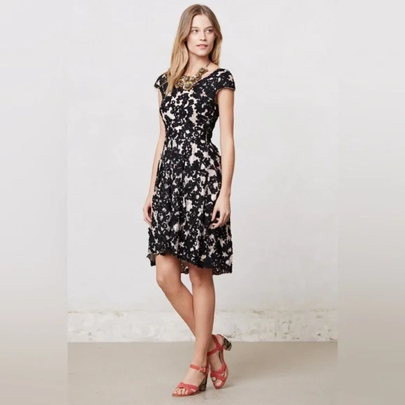 anthropologie jardim lace dress Lace Anthropologie Yoana Baraschi Dress NWOT Anthropologie Yoana Baraschi  Sheer Jardim Lace Black And